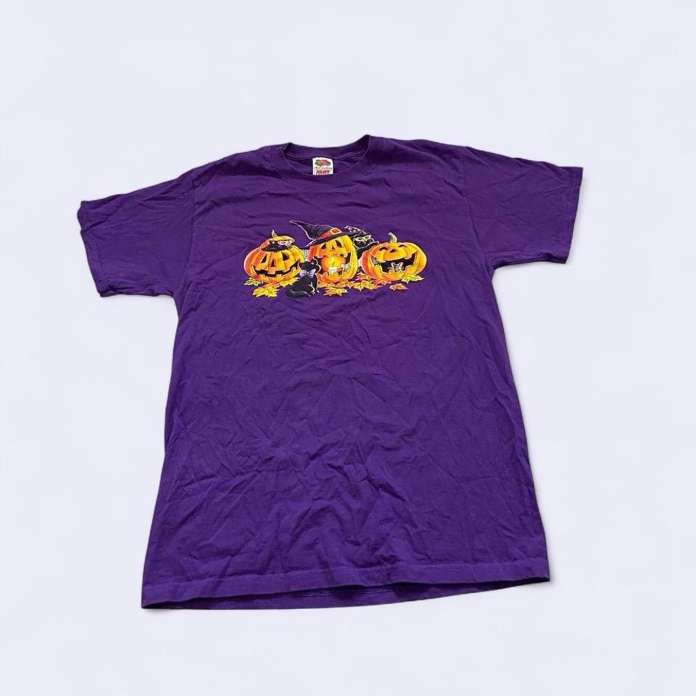 Fruit of the Loom Purple T-Shirt with Pumpkin Design